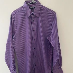 Express 1MX Modern Fit Pink & Navy Stripe Dress Shirt